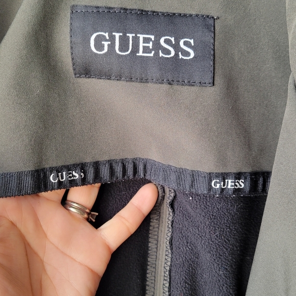 Guess S/CH Soft Shell Hooded Military Green Zip Women's Jacket Pockets Logo - Picture 10 of 13